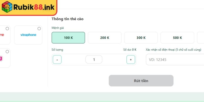 Rút Tiền Rubik88 – Nhận Thưởng Liền Tay Xử Lý Siêu Tốc 2 Giao dịch bằng thẻ cào