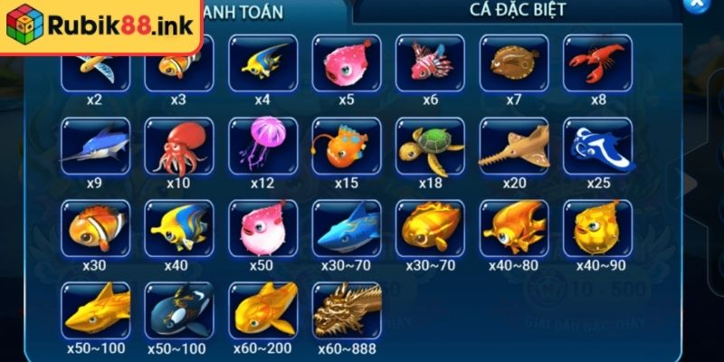 Cách Chơi Cá Cược Bắn Cá God Rubik88 – Làm Chủ Đại Dương 3 Các loại cá và giá trị thưởng