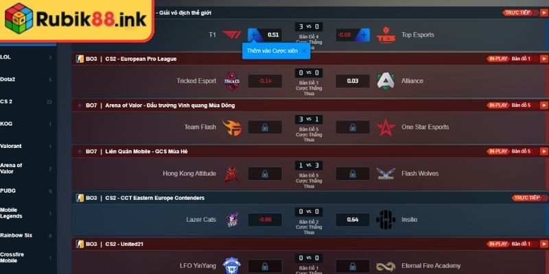 Sảnh Sbo Rubik88 Thiên Đường Cá Cược Thể Thao Độc Quyền 3 Esports